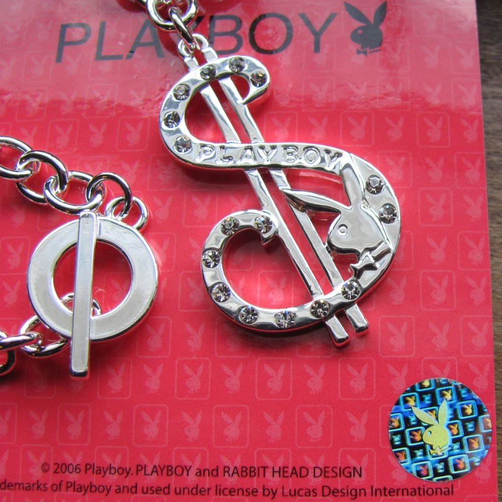 Playboy Necklace Dollar Sign Pendant Bunny Logo Crystal $ Cash Money Hip Hop y2k - Picture 6 of 12